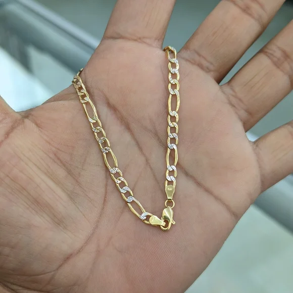 10kt Real Gold Figaro Diamond Cut Bracelet